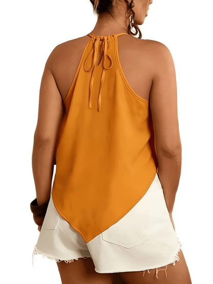 Effortless Chiffon Halter Top for Women with High Neck Sleeveless Ruched Flowing Tank Style