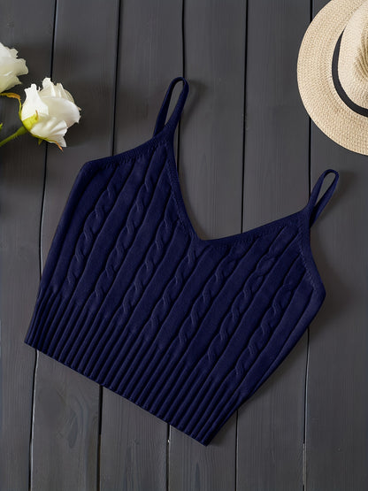 Comfortable Cable Knit Tank Top for Women with V Neck Sleeveless Ribbed Cropped Style