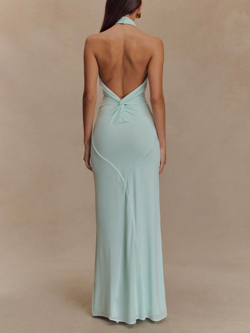 Elegant Halter Maxi Dress for Women with Twist Neck Backless Bodycon Formal Wedding Guest Style