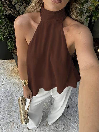 Effortless Chiffon Halter Top for Women with High Neck Sleeveless Flowing Asymmetrical Hem Style