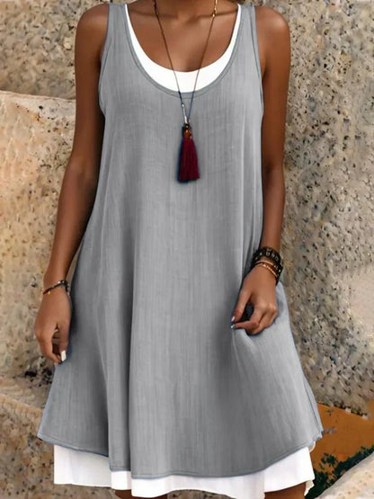 Effortless Layered Tank Dress for Women with Scoop Neck Sleeveless Swing Flowing Casual Style