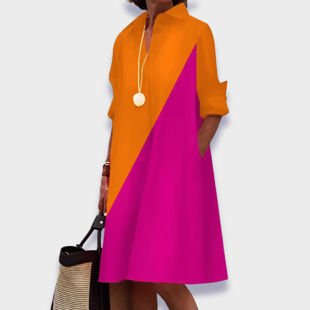 Effortless Cotton Midi Shirt Dress for Women with Collar Long Sleeve Swing Casual Style