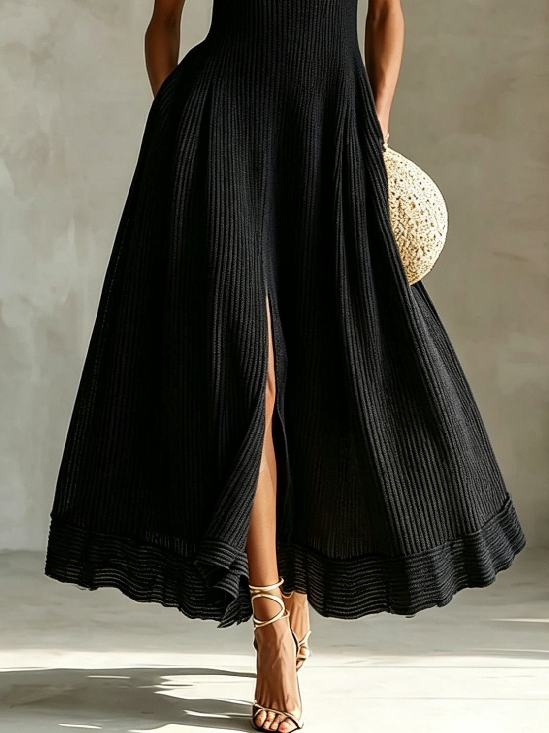 Elegant Black Maxi Dress for Women with High Neck Sleeveless Flowing A Line Slit Formal Wedding Guest Style