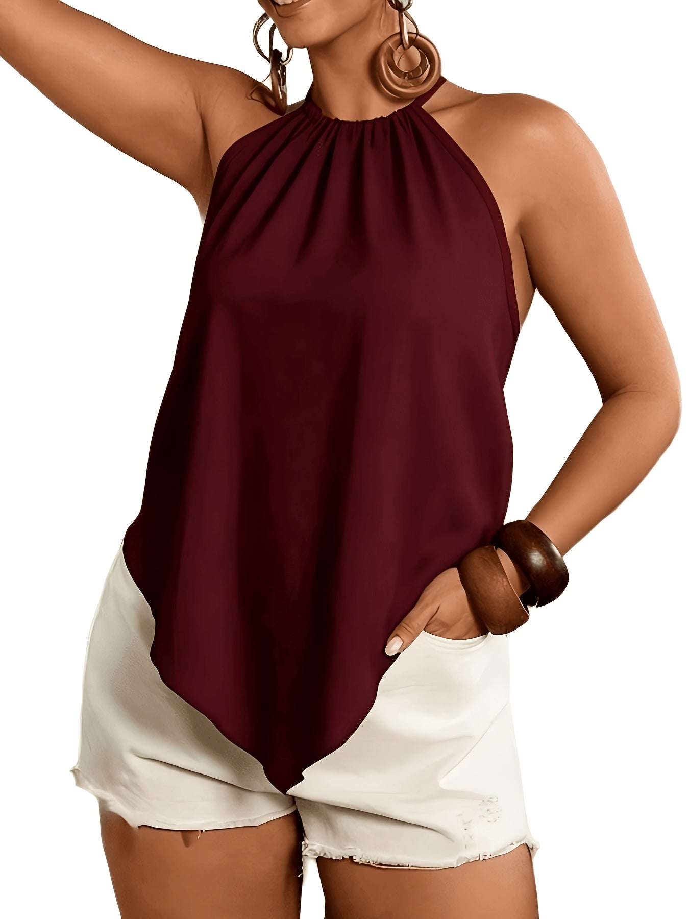 Effortless Chiffon Halter Top for Women with High Neck Sleeveless Ruched Flowing Tank Style