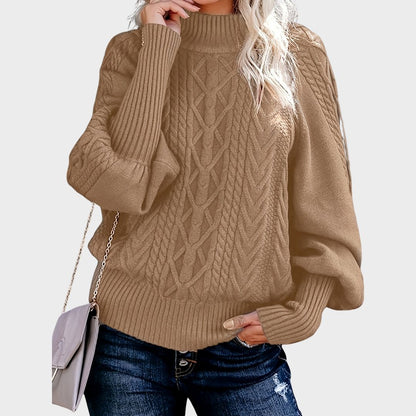 Comfortable Cable Knit Sweater for Women with Mock Neck Long Sleeve Relaxed Oversized Knit Style