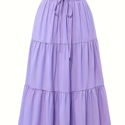 Effortless Tiered Maxi Skirt for Women with Paperbag Waist Drawstring Tie Flowing Style