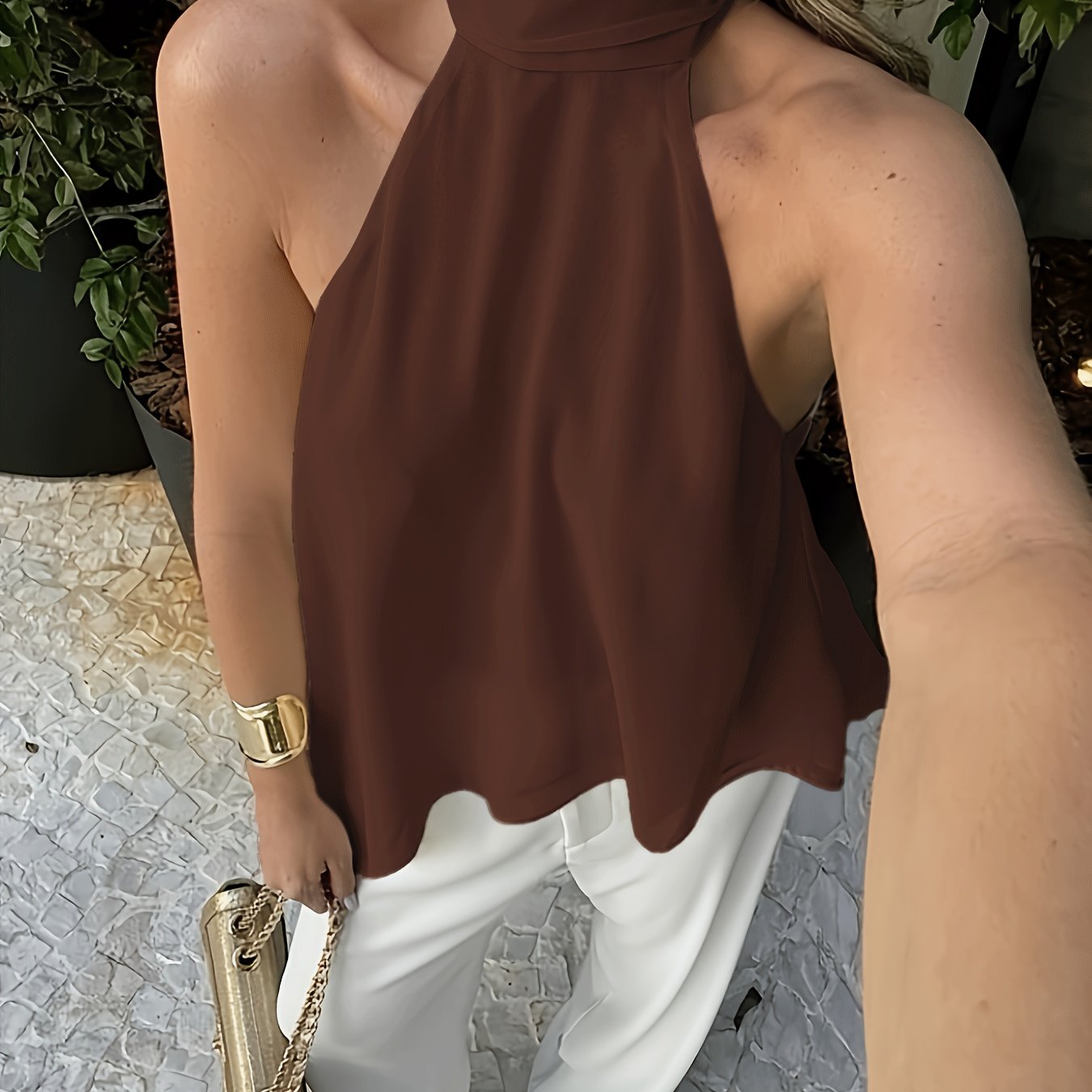 Effortless Chiffon Halter Top for Women with High Neck Sleeveless Flowing Asymmetrical Hem Style