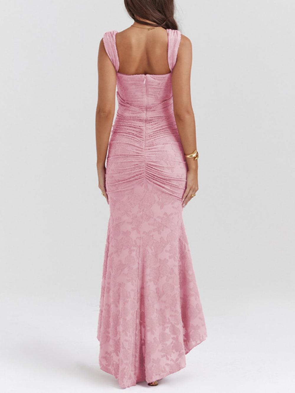 Elegant Floral Lace Maxi Dress for Women with Square Neck Sleeveless Corset Ruched Mermaid Style