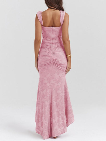 Elegant Floral Lace Maxi Dress for Women with Square Neck Sleeveless Corset Ruched Mermaid Style