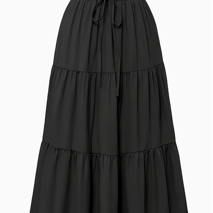 Effortless Tiered Maxi Skirt for Women with Paperbag Waist Drawstring Tie Flowing Style
