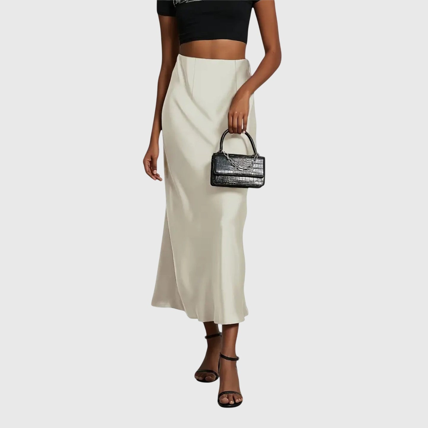 Elegant Maxi Skirt for Women with High Waist Satin Bias Cut Slip Fitted Casual Going Out Style