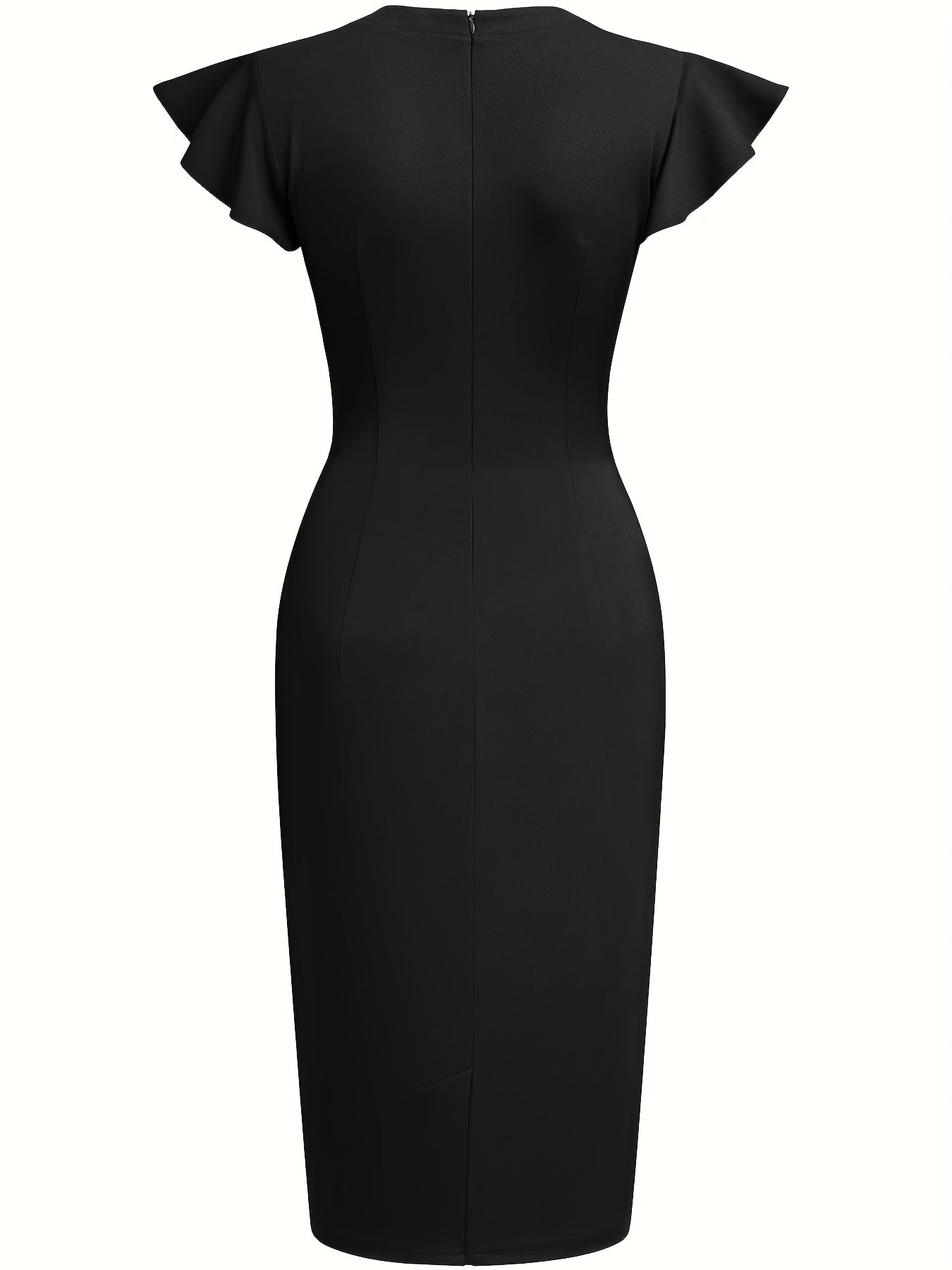 Elegant Studded Sheath Dress for Women with Round Neck Flutter Sleeve Bodycon Cocktail Style