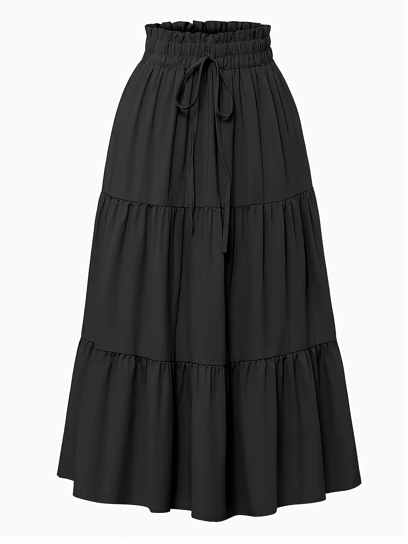 Effortless Tiered Maxi Skirt for Women with Paperbag Waist Drawstring Tie Flowing Style