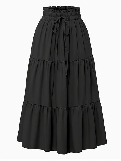 Effortless Tiered Maxi Skirt for Women with Paperbag Waist Drawstring Tie Flowing Style