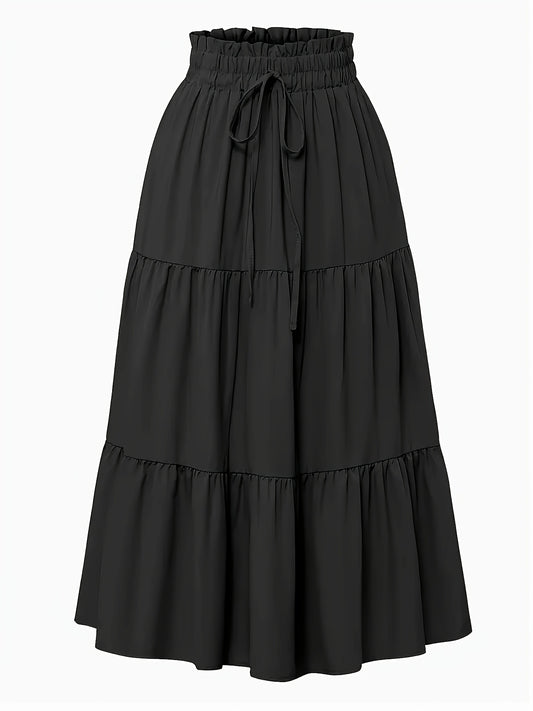 Effortless Tiered Maxi Skirt for Women with Paperbag Waist Drawstring Tie Flowing Style