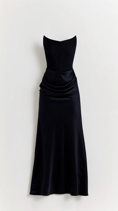 Elegant Velvet Maxi Dress for Women with Strapless Ruched Bodice Mermaid Hem Formal Wedding Guest Style
