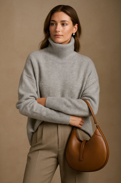 Comfortable Ribbed Sweater for Women with Turtleneck Long Sleeve Relaxed Oversized Knit Style