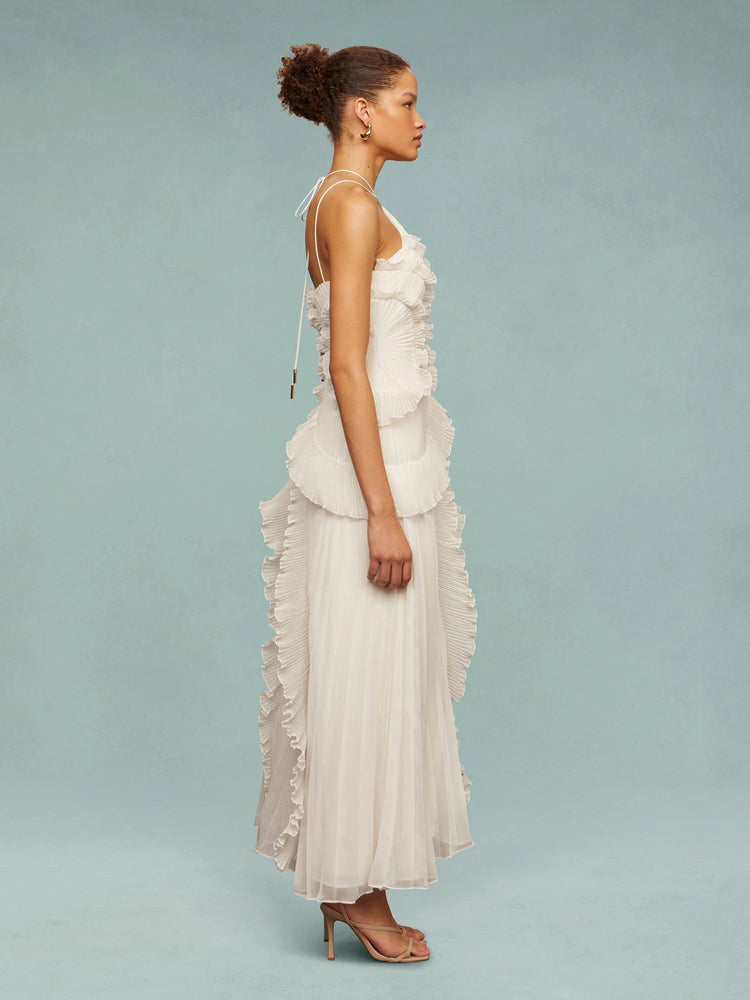 Elegant Tiered Ruffle Midi Dress for Women with One Shoulder Flowy Formal Wedding Guest Style