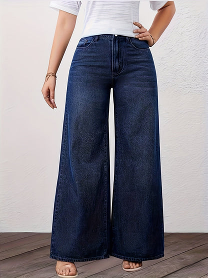 Effortless Relaxed Blue Wide Leg Jeans for Women with High Waist Straight Style