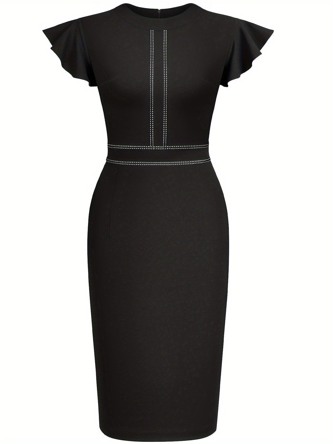 Elegant Studded Sheath Dress for Women with Round Neck Flutter Sleeve Bodycon Cocktail Style