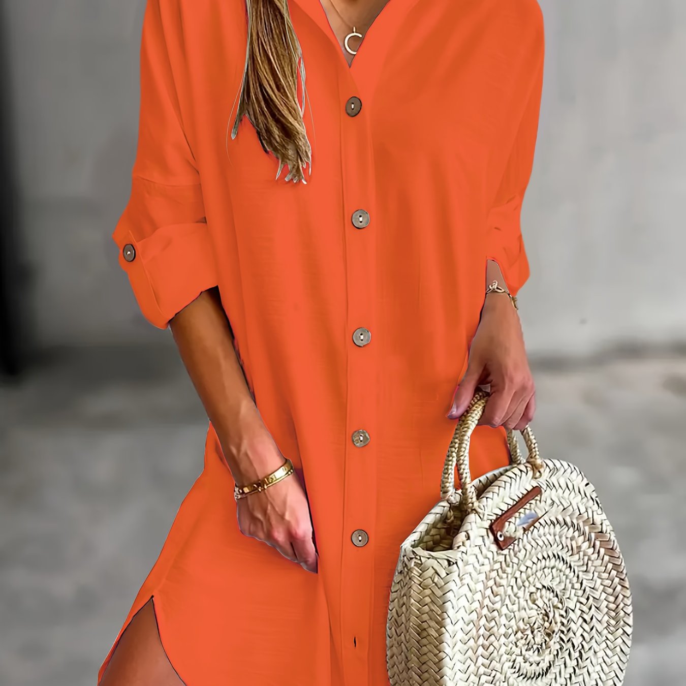 Effortless Button Front Shirt Dress for Women with Collar Long Sleeve Relaxed Oversized Style