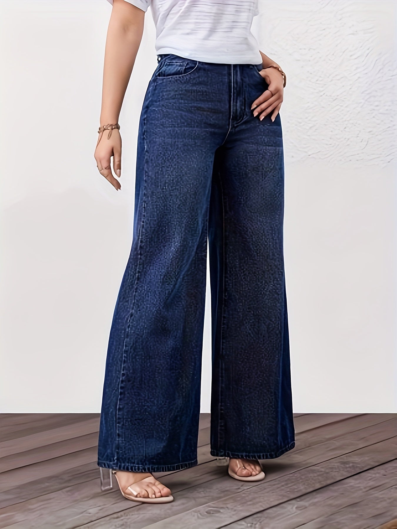 Effortless Relaxed Blue Wide Leg Jeans for Women with High Waist Straight Style