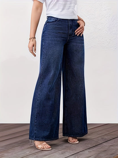 Effortless Relaxed Blue Wide Leg Jeans for Women with High Waist Straight Style