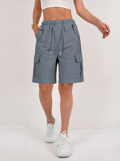 Effortless Pink Cargo Shorts for Women with Elastic Waist Drawstring Flap Pocket Relaxed Casual Style