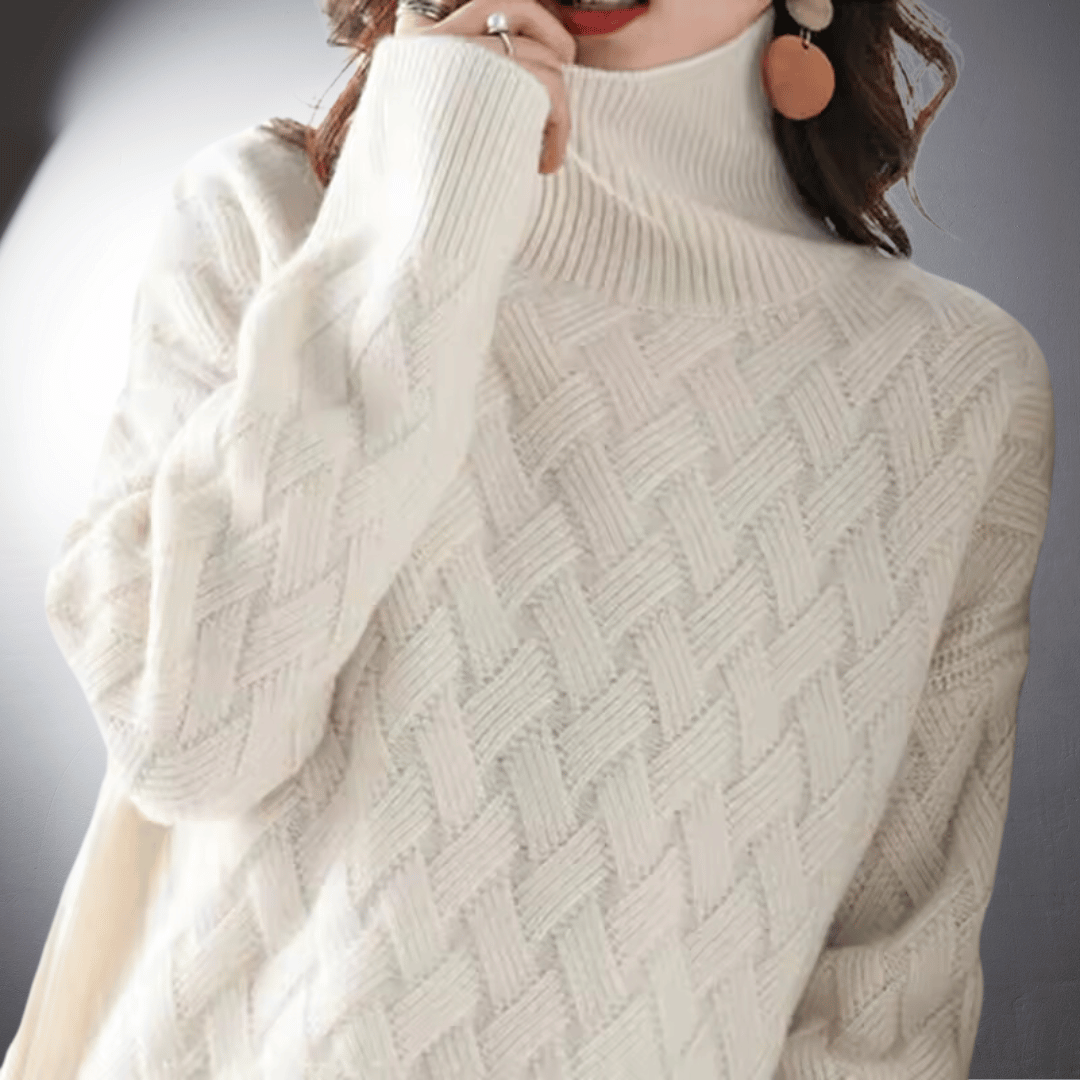 Comfortable Cable Knit Sweater for Women with Turtleneck Long Sleeve Oversized Relaxed Style