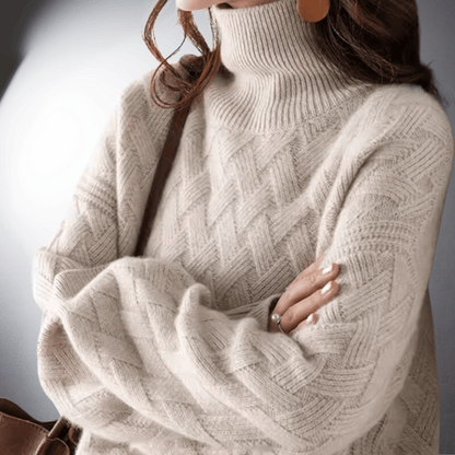 Comfortable Cable Knit Sweater for Women with Turtleneck Long Sleeve Oversized Relaxed Style