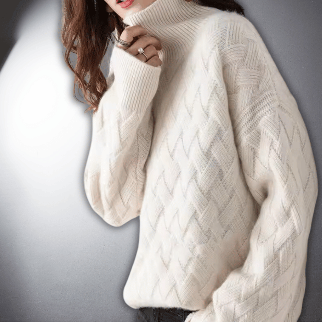 Comfortable Cable Knit Sweater for Women with Turtleneck Long Sleeve Oversized Relaxed Style