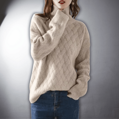 Comfortable Cable Knit Sweater for Women with Turtleneck Long Sleeve Oversized Relaxed Style