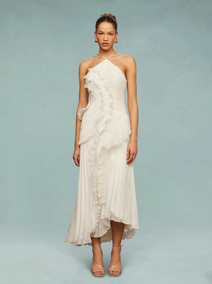 Elegant Tiered Ruffle Midi Dress for Women with One Shoulder Flowy Formal Wedding Guest Style