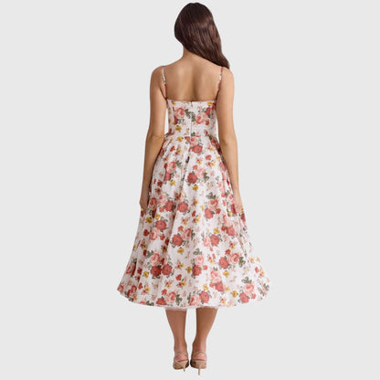 Elegant Strapless Midi Dress for Women with Sweetheart Neckline Full Skirt Formal Wedding Guest Style