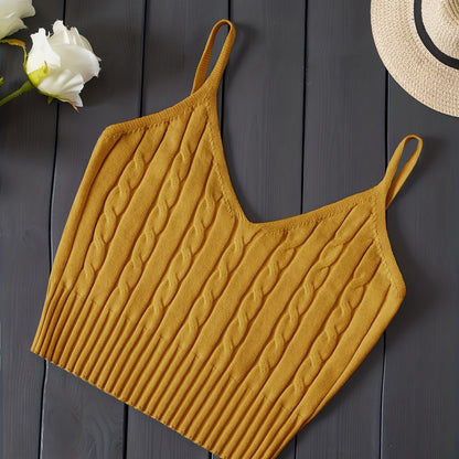 Comfortable Cable Knit Tank Top for Women with V Neck Sleeveless Ribbed Cropped Style