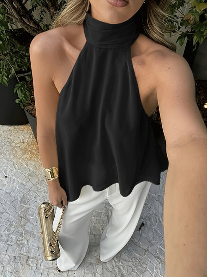Effortless Chiffon Halter Top for Women with High Neck Sleeveless Flowing Asymmetrical Hem Style