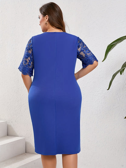 Elegant Floral Lace Sheath Dress for Women with Round Neck Half Sleeve Bodycon Cocktail Style