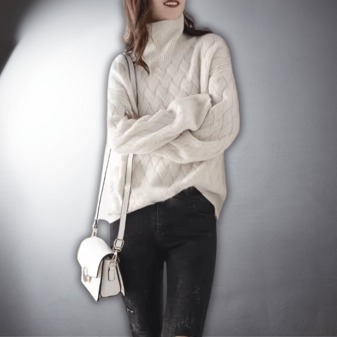 Comfortable Cable Knit Sweater for Women with Turtleneck Long Sleeve Oversized Relaxed Style