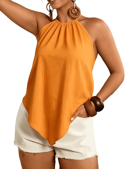 Effortless Chiffon Halter Top for Women with High Neck Sleeveless Ruched Flowing Tank Style