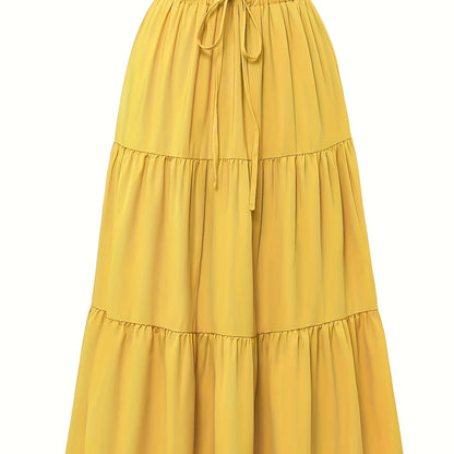 Effortless Tiered Maxi Skirt for Women with Paperbag Waist Drawstring Tie Flowing Style