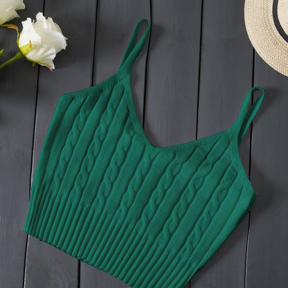 Comfortable Cable Knit Tank Top for Women with V Neck Sleeveless Ribbed Cropped Style