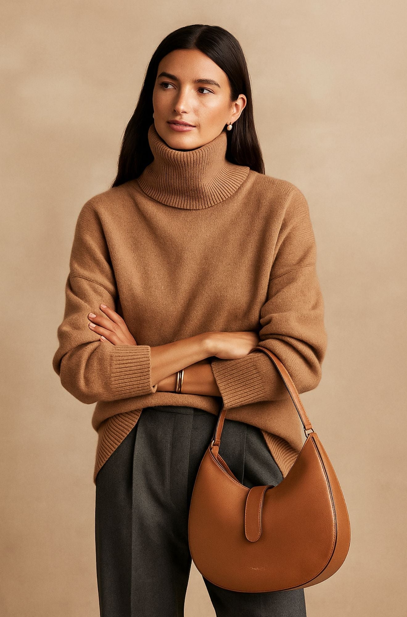 Comfortable Ribbed Sweater for Women with Turtleneck Long Sleeve Relaxed Oversized Knit Style