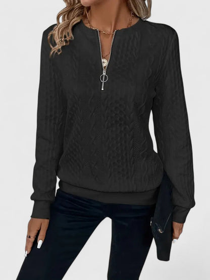 Comfortable Cable Knit Sweater for Women with Zip Neck Long Sleeve Relaxed Oversized Style