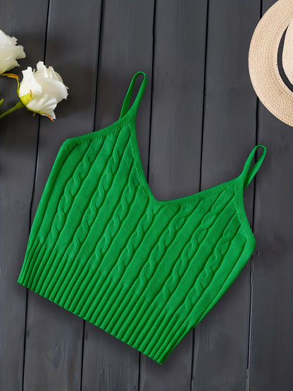 Comfortable Cable Knit Tank Top for Women with V Neck Sleeveless Ribbed Cropped Style