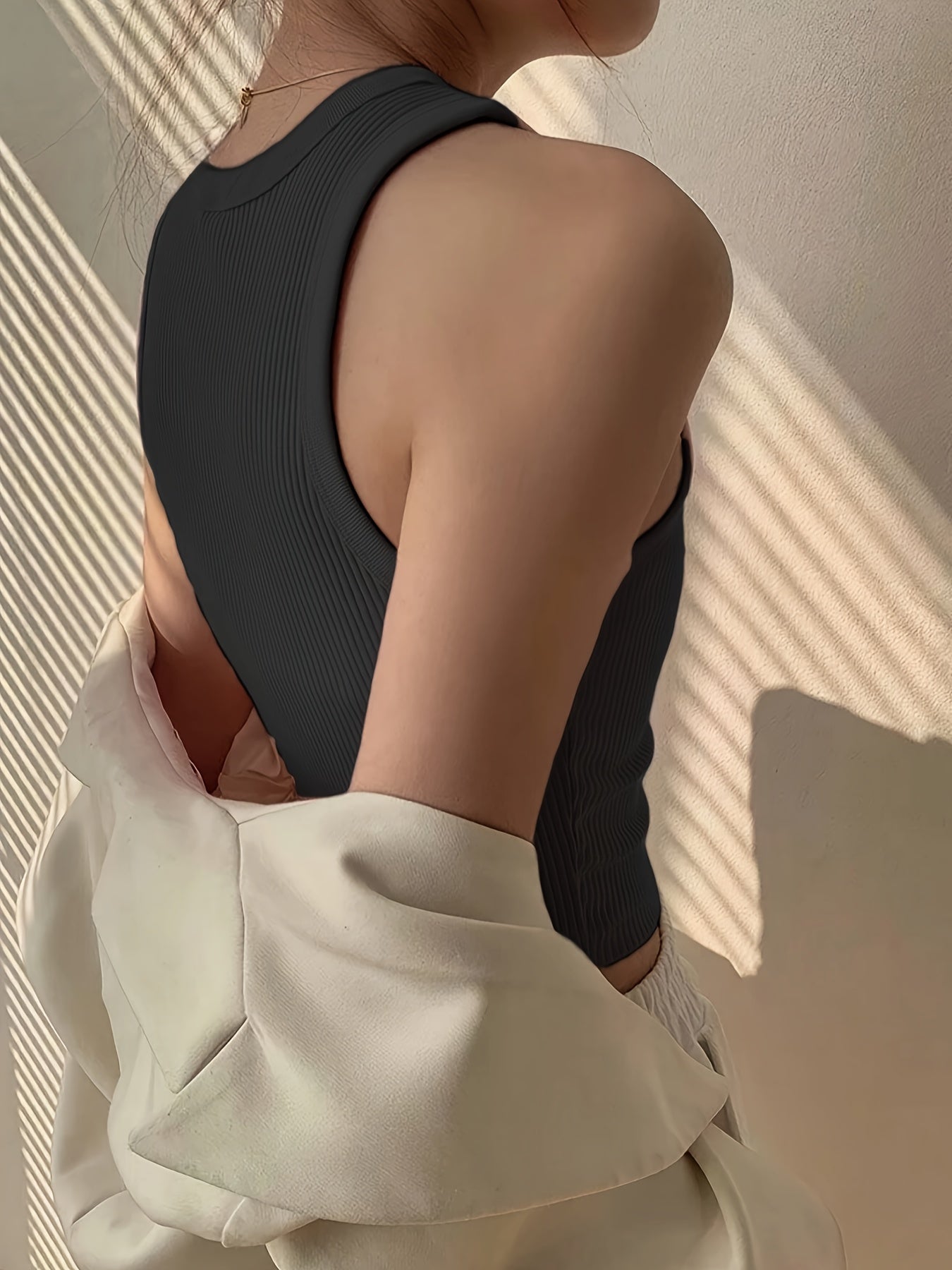 Effortless Ribbed Knit Tank Top for Women with Mock Neck Sleeveless Racerback Crop Style