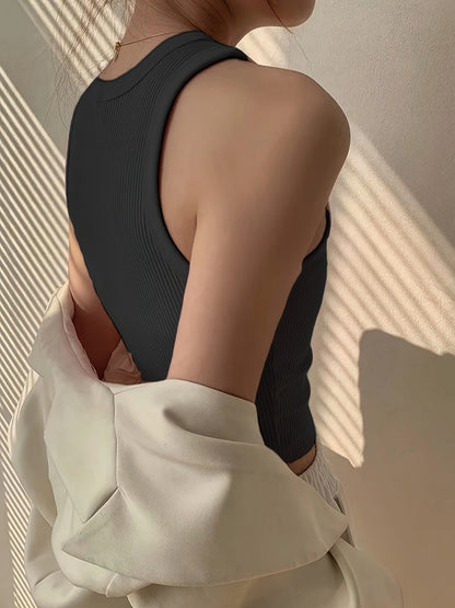 Effortless Ribbed Knit Tank Top for Women with Mock Neck Sleeveless Racerback Crop Style