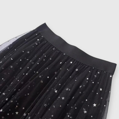 Elegant Midi Skirt for Women with Elastic High Waist Sparkle Tulle Asymmetric Handkerchief Hem Casual Style