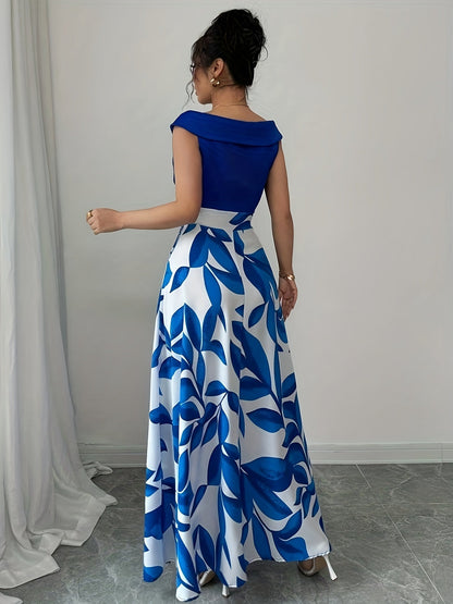 Elegant Floral Maxi Dress for Women with Off Shoulder Print Skirt Flowy Formal Wedding Guest Style