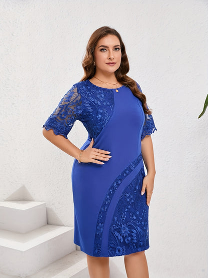 Elegant Floral Lace Sheath Dress for Women with Round Neck Half Sleeve Bodycon Cocktail Style