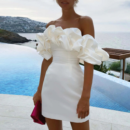 Stylish Mini Dress for Women with Off Shoulder Ruffle Sleeve Bodycon Cocktail Style